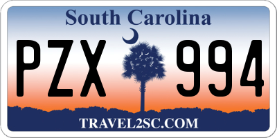 SC license plate PZX994