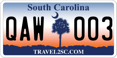 SC license plate QAW003