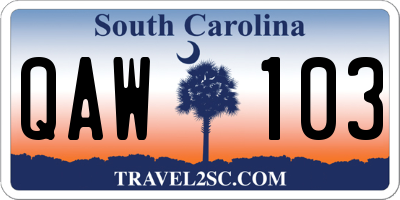 SC license plate QAW103