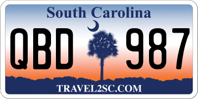 SC license plate QBD987