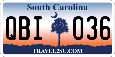 SC license plate QBI036