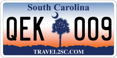 SC license plate QEK009