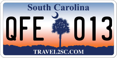 SC license plate QFE013