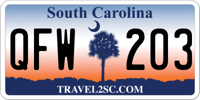 SC license plate QFW203