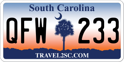 SC license plate QFW233