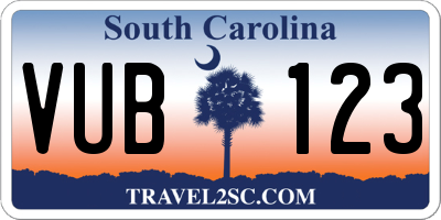 SC license plate VUB123