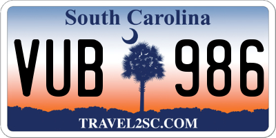 SC license plate VUB986