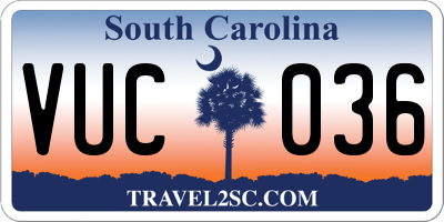 SC license plate VUC036