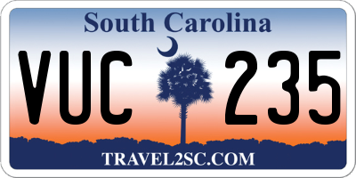 SC license plate VUC235