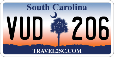 SC license plate VUD206