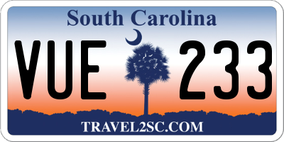 SC license plate VUE233