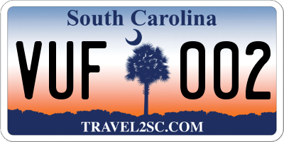 SC license plate VUF002