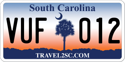 SC license plate VUF012