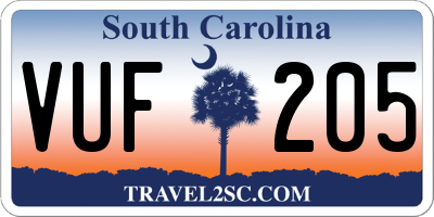 SC license plate VUF205