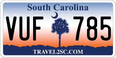 SC license plate VUF785