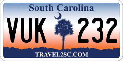 SC license plate VUK232