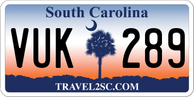 SC license plate VUK289