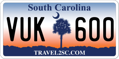 SC license plate VUK600