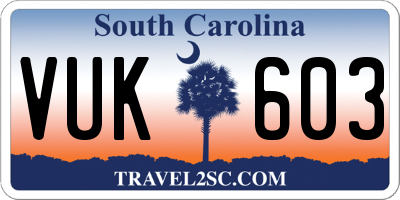 SC license plate VUK603