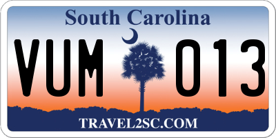 SC license plate VUM013