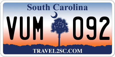 SC license plate VUM092