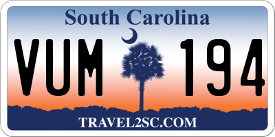 SC license plate VUM194