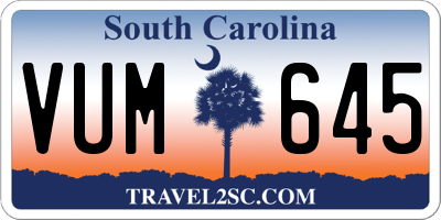 SC license plate VUM645