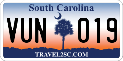 SC license plate VUN019