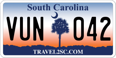 SC license plate VUN042