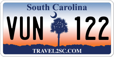 SC license plate VUN122