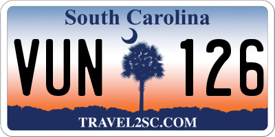 SC license plate VUN126