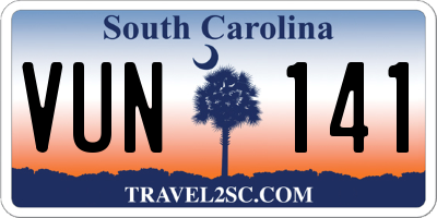 SC license plate VUN141