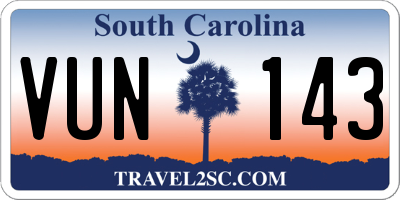 SC license plate VUN143