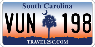 SC license plate VUN198
