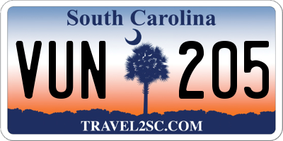 SC license plate VUN205