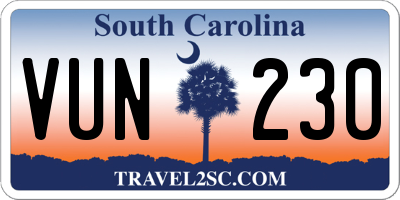 SC license plate VUN230