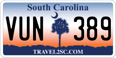 SC license plate VUN389