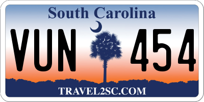 SC license plate VUN454