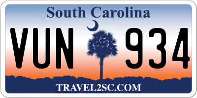 SC license plate VUN934