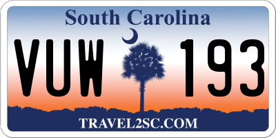 SC license plate VUW193