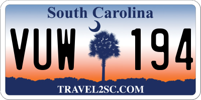 SC license plate VUW194
