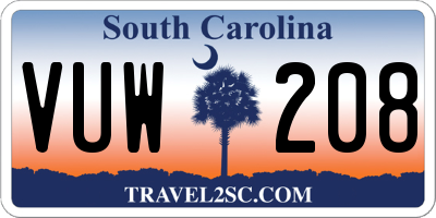SC license plate VUW208