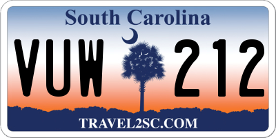 SC license plate VUW212