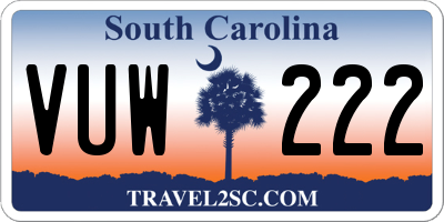 SC license plate VUW222