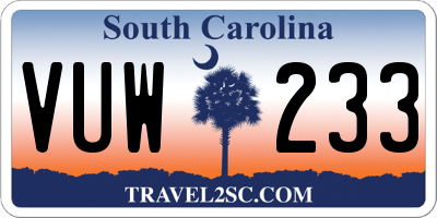 SC license plate VUW233