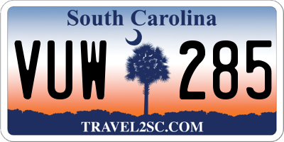 SC license plate VUW285