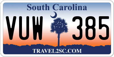 SC license plate VUW385