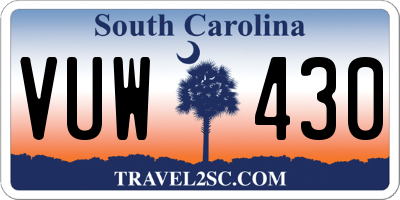 SC license plate VUW430