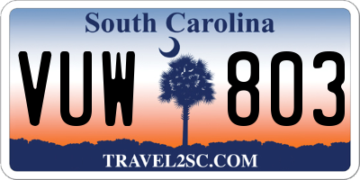 SC license plate VUW803