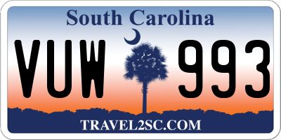 SC license plate VUW993